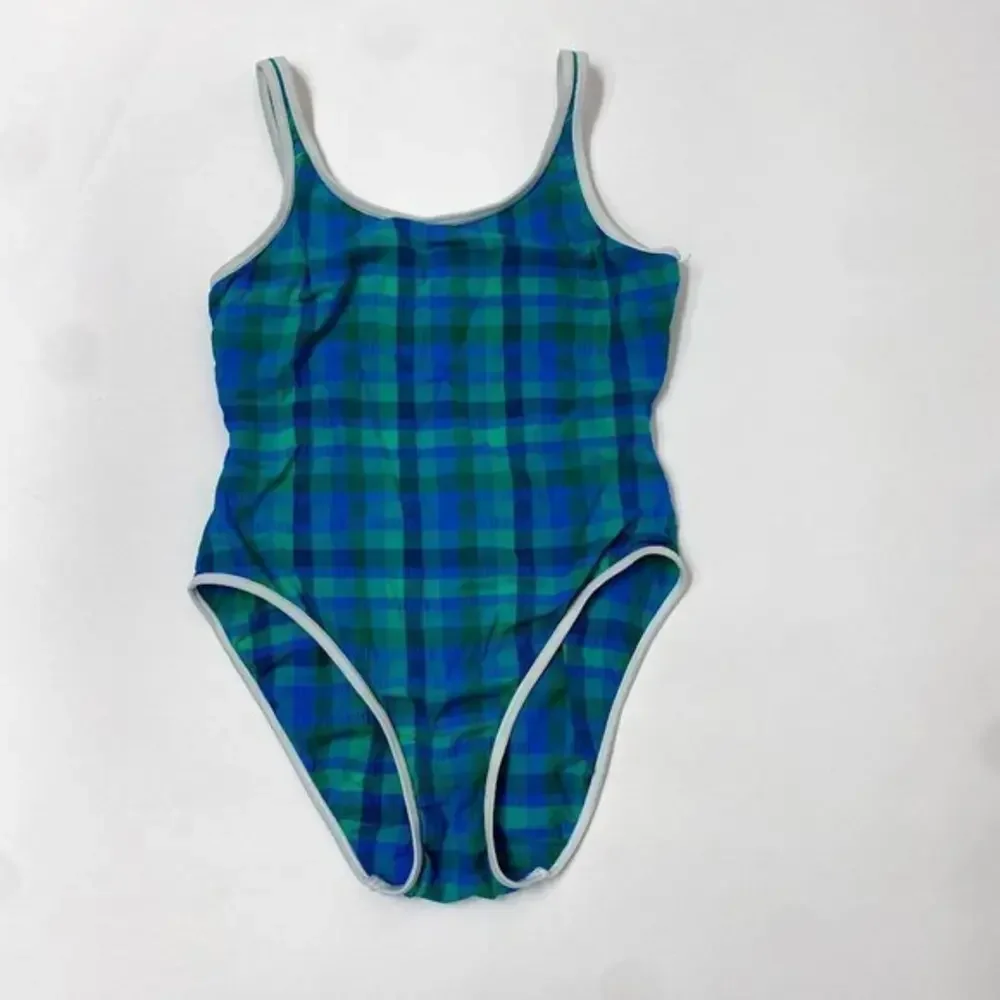 1980's Gold Coast One piece‎ Swim suit w/ blue amd green checks Sz 12